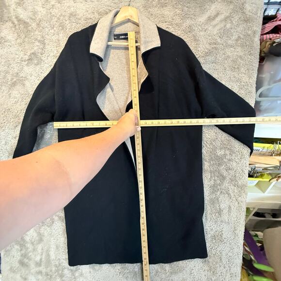 Zara Double Sided Cardi Coat Thick Longline Cardigan Sweater Black M Duster - Picture 8 of 10